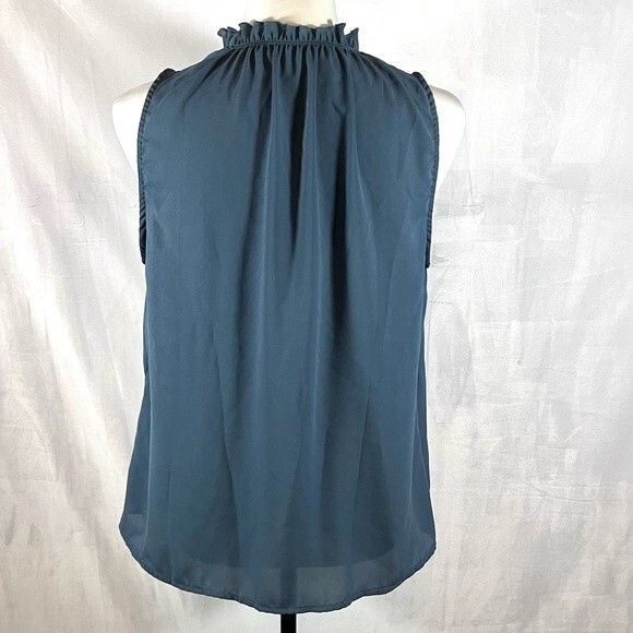Steel blue notched neck frill trim blouse top size XL - Picture 6 of 8